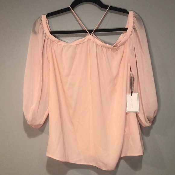 1. State Womens Pink Chiffon Off The Shoulder Balloon Sleeve Blouse Top - Picture 1 of 6